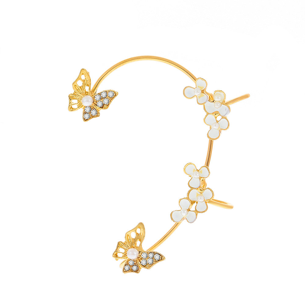 Clip de oreja de mariposa de perlas al por mayor sin pendientes de aleación perforada